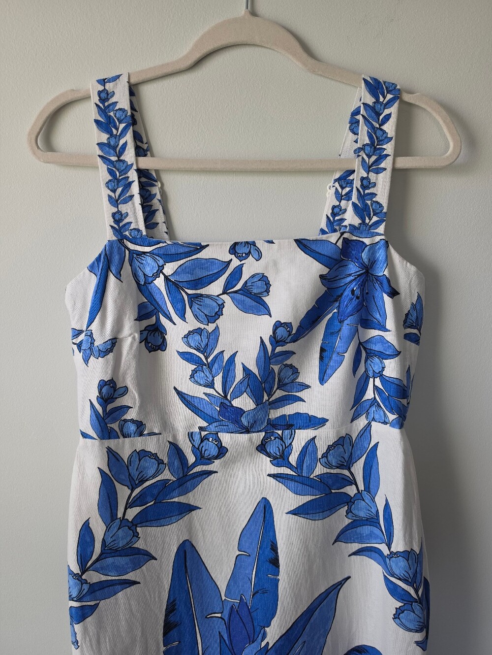 Calypso St. Barth White Midi Dress with Blue Floral Print - Picture 3 of 5